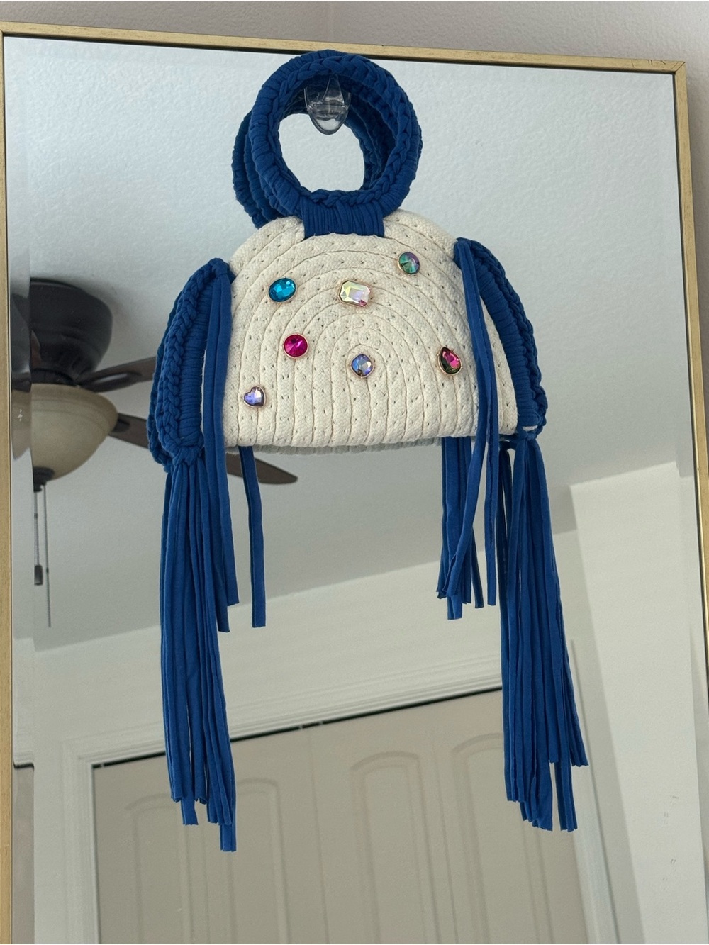 Bonita Bolso Beaded White Rope with Royal Blue Fringe by Yvonne